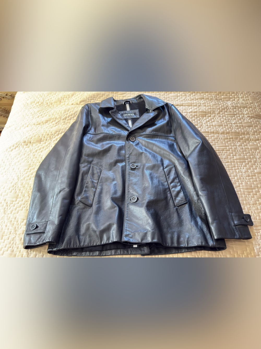 Vintage GUESS Men's Genuine Leather Button-Front Jacket Size Large